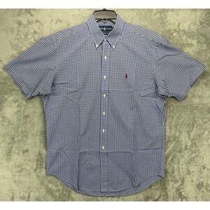 VTG Ralph Lauren Men's Shirt Sz L‎ Navy/White Gingham Plaid Classic Fit